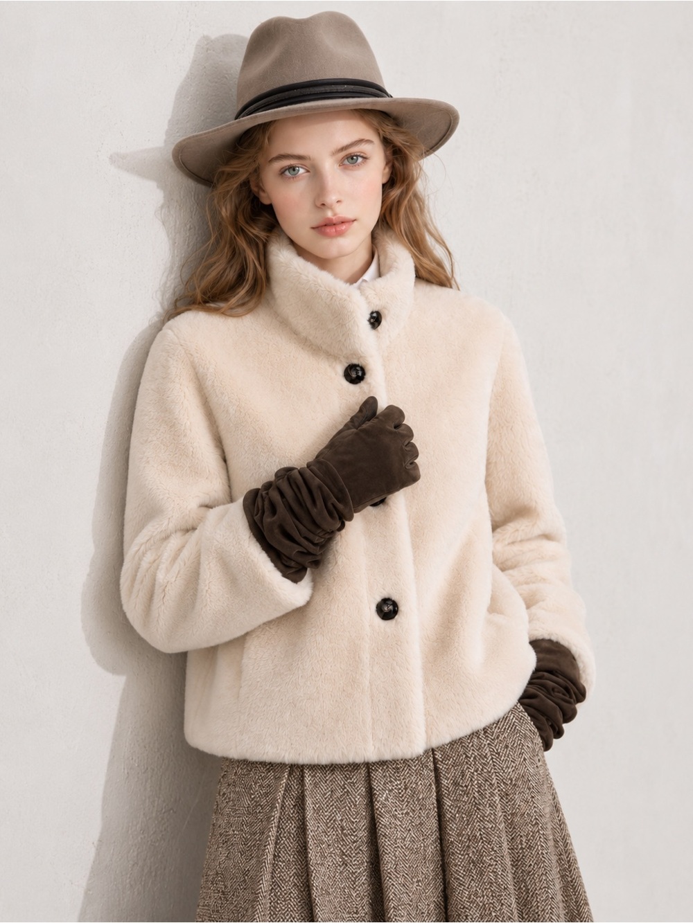 Plush Shearling Fur Beige Jacket